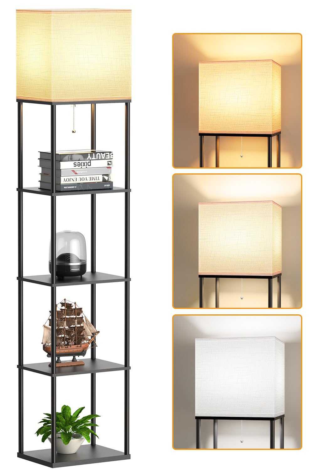 Large Floor Lamp with Shelves, 5-Tier Tall Floor lamp with for Living Room, Shelf Floor Lamp with 3 CCT LED Bulb, Corner Display