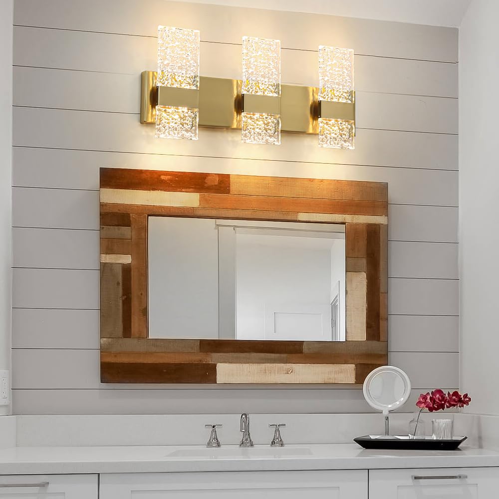 Ditoon Modern Bathroom Vanity Light, 6-Lights, Dimmable Acrylic Shade, Hardwired, Gold, Model DX23073V6-BS-M, Size H9.25in L