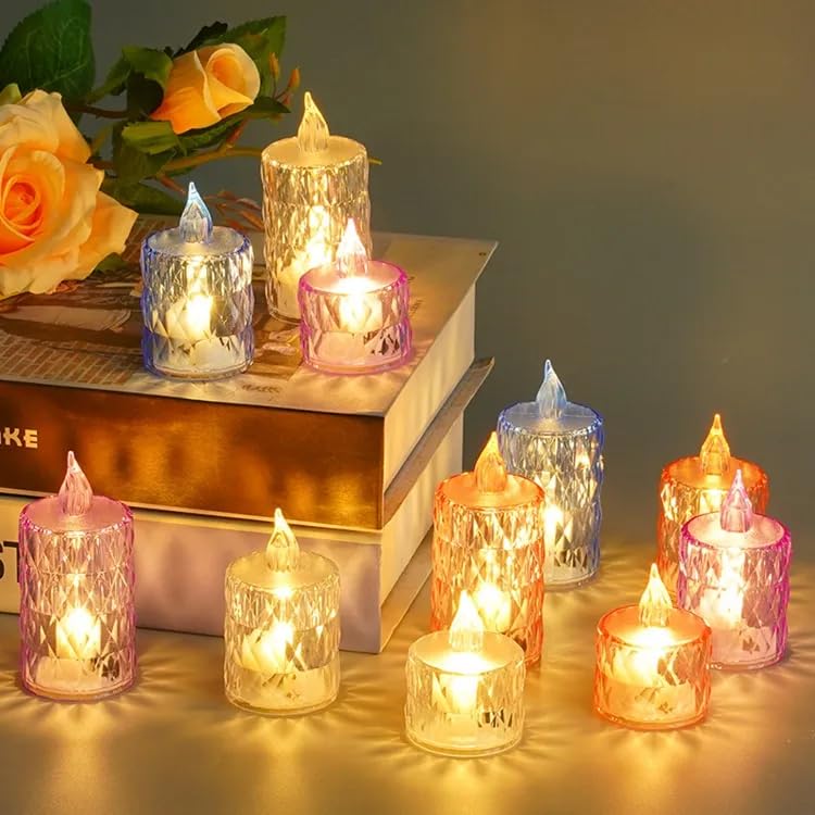 One94Store 24 Pcs Flameless and Smokeless Decorative Candles Transparent Acrylic Led Tea Light Candle for Christmas, Festival,Ca