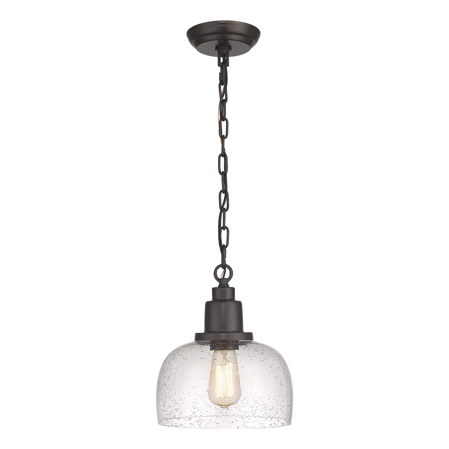 EAPUDUN Modern Farmhouse Pendant Light, 1-Light Industrial Hanging Light Fixture, Oil Rubbed Bronze Finish with 9.3-inch Seeded Glass Shade, PDA1127-ORB