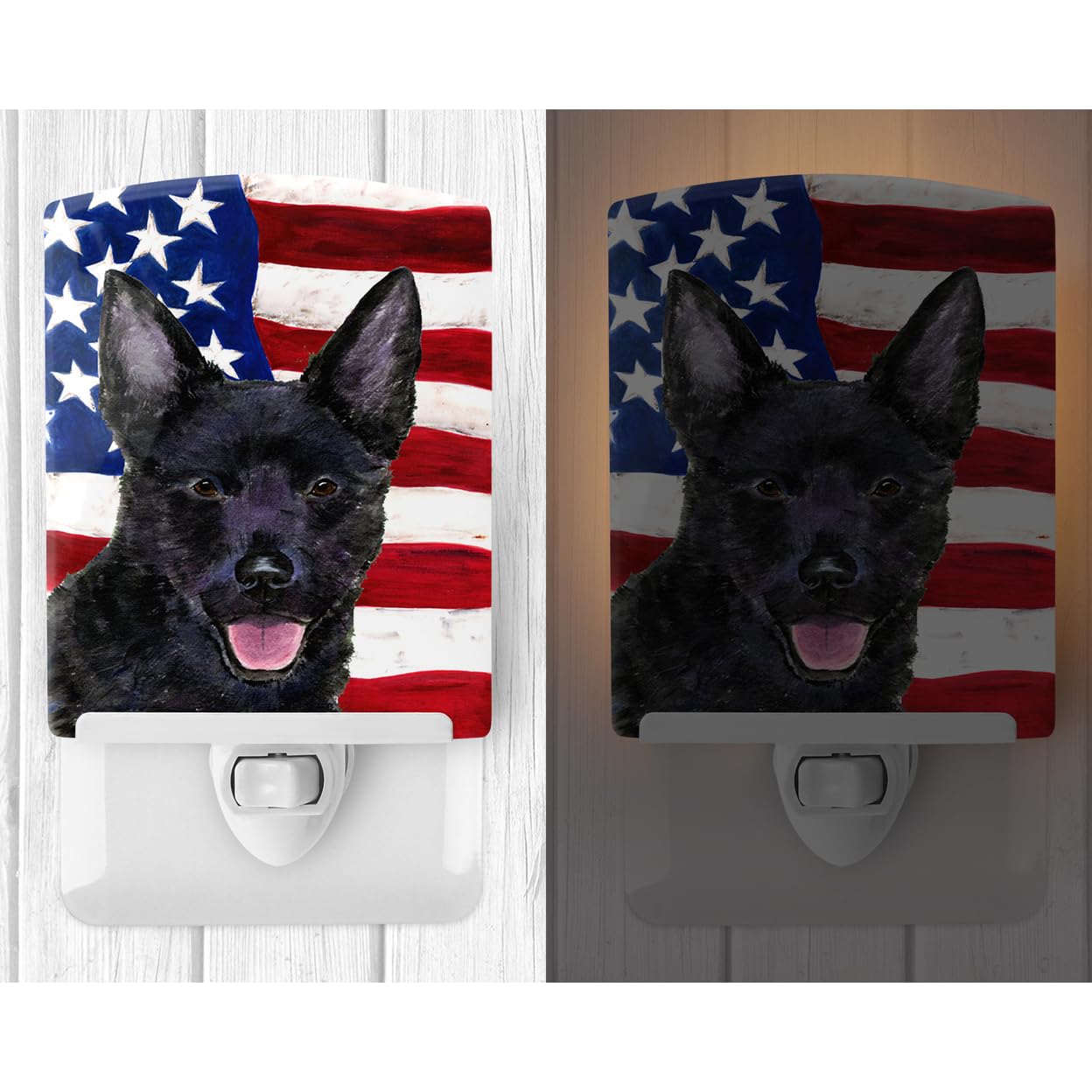 Carolines Treasures Ceramic Night Light, USA American Flag with Australian Kelpie, 6x4x3in, Multicolor, Model SS4025CNL