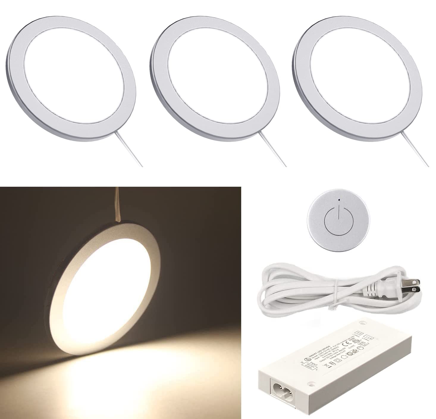 VST Under Cabinet Mini Panel Lighting 3PCS 3.94in 12V 2.5W with Wireless Dimmer Switch, Square Black, Model BLOOD-090