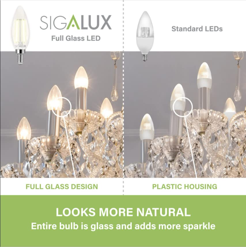 Sigalux Dimmable Led Chandelier Light Bulbs,E12 Base,60W Equivalent,2700K Soft White, B10 Candelabra Light Bulb,Type B Filament