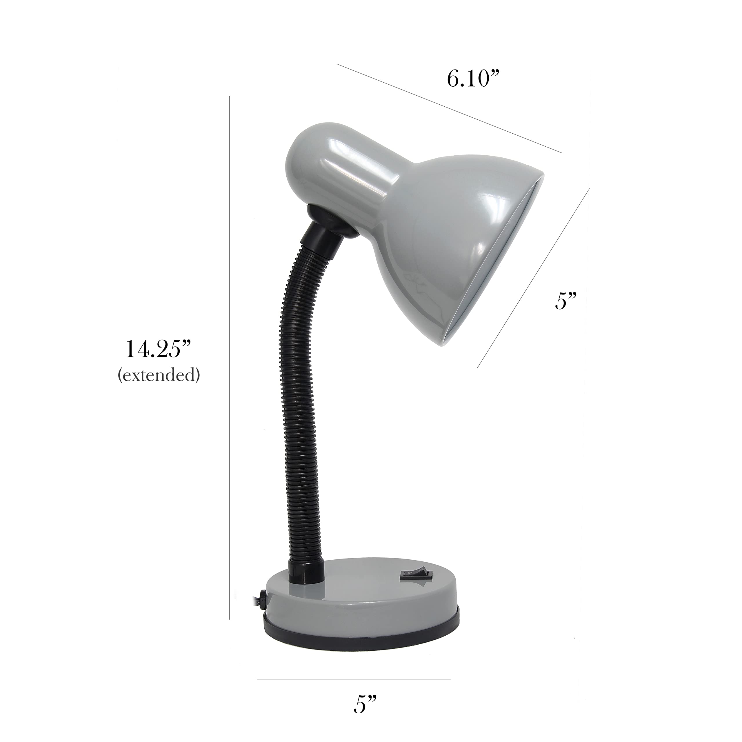 Simple Designs Ld1088-Slv 14.25'' Sleek And Sturdy Classic Gooseneck Study Desk Lamp, Gray