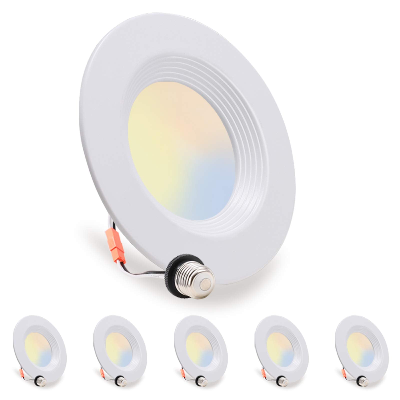 Energetic 5CCT LED Recessed Light Downlight, CRI 90, Dimmable, 10.5W=85W, 6 Pack, 2700K