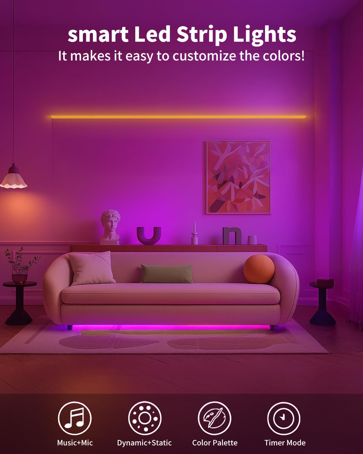 Smart Led Strip Lights 50Ft For Bedroom App Control Lighting Bedroom Rome Decor With Remote  Rgb Music Sync Color Changing Led Lights For Party Game Room