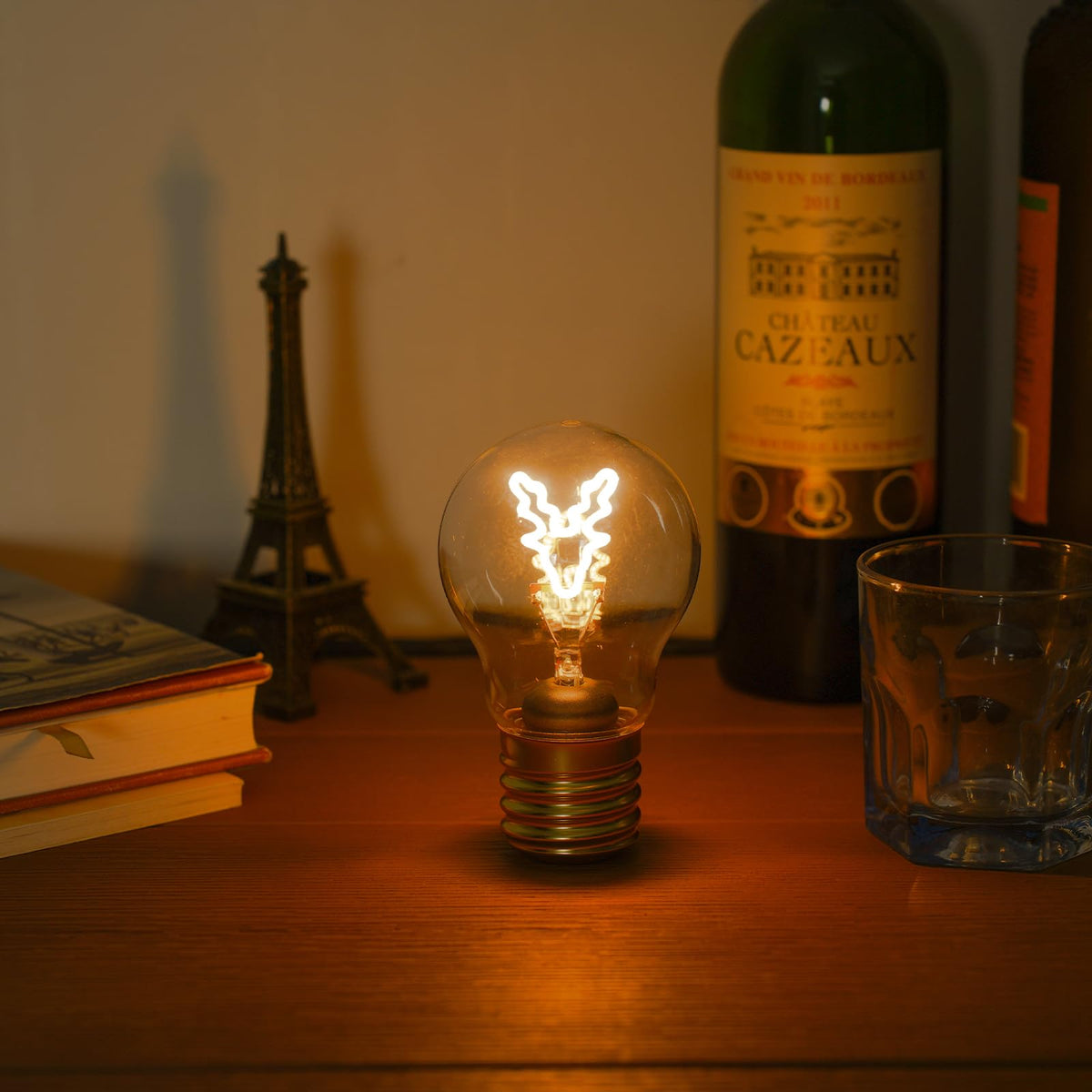 Fengrun Antler Cordless Battery Operated Light Bulb, USB Rechargeable Light Bulb Lamp LED for Livingroom Decor Parties Events