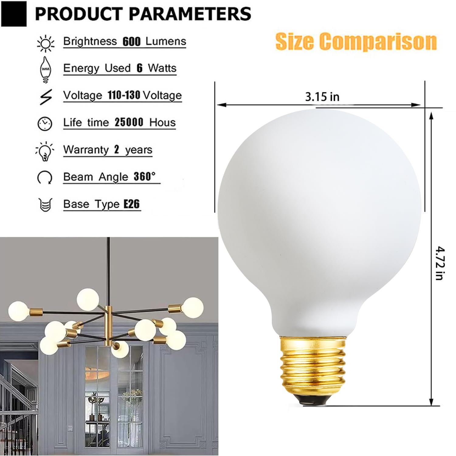 Leools Dimmable G25 Led Frosted Bulb E26 Led Globe Bulb 60W Led Edison Bulb 4000K Daylight White 600Lm Ac120V 6W G80 Flick-Free