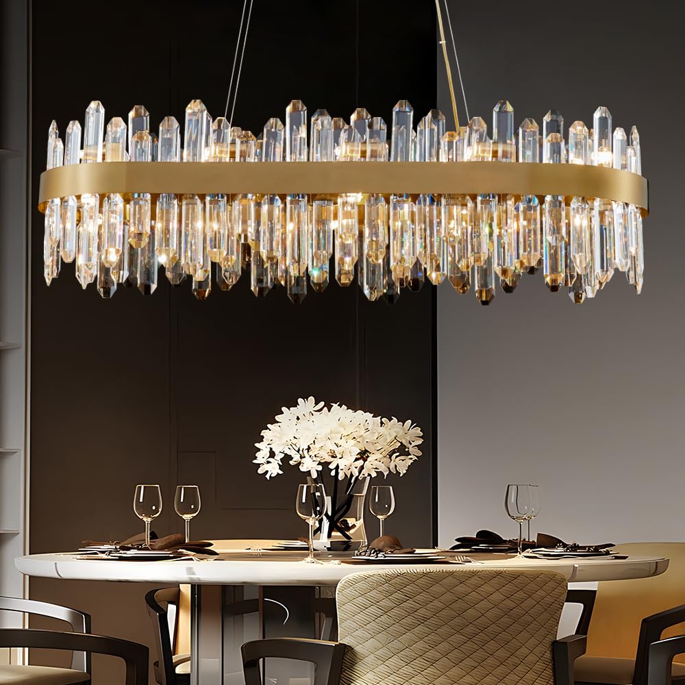 Lizztree Gold Oval Crystal Chandelier L35.4 Inch, 20-Lights Gold Chandeliers Modern Crystal Chandelier Pendant Light Fixture G9