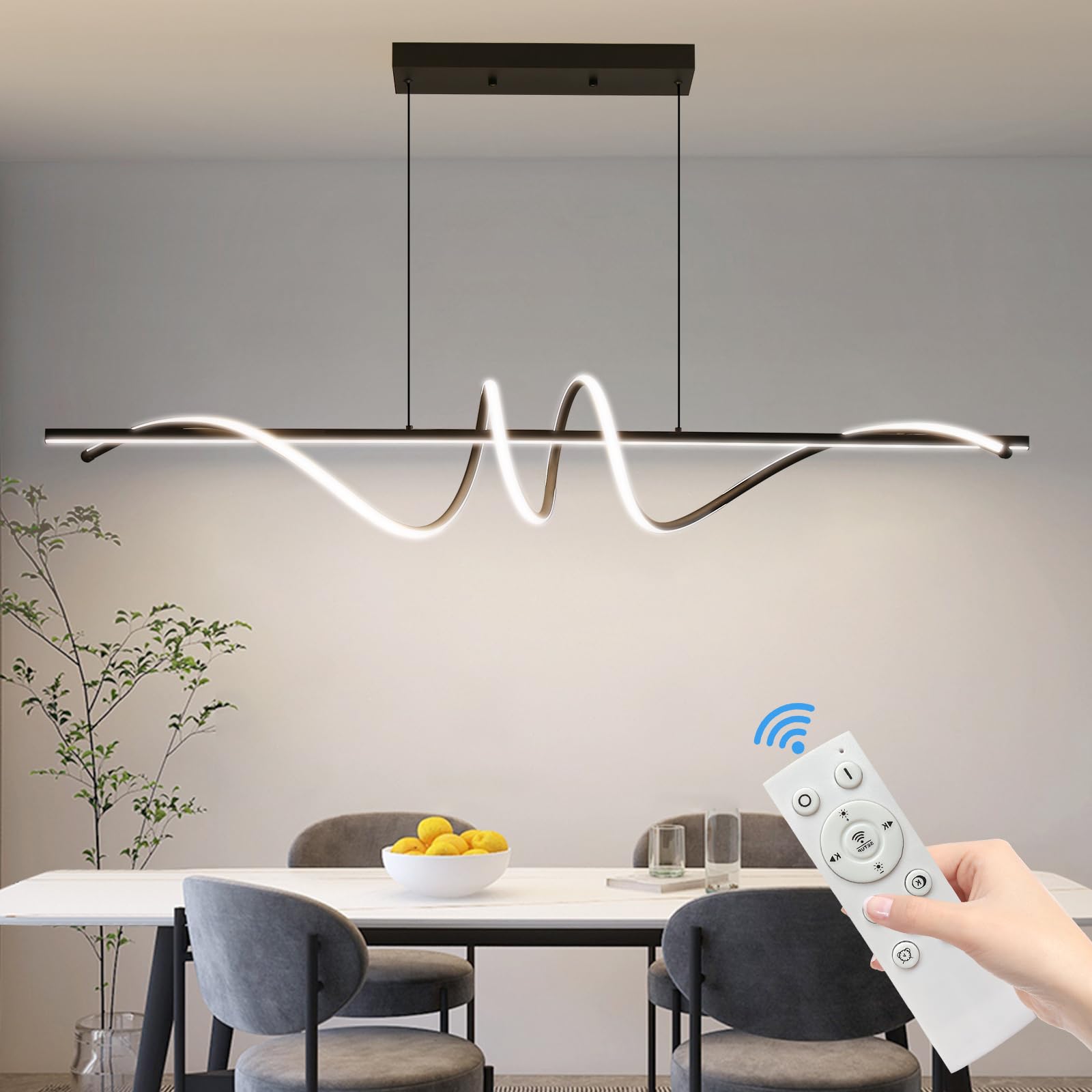 Modern Led Chandelier Light, 39In Pendant Light Fixtures Dimmable With Remote Control 3000K-6500K Adjustable Color Temperature,Aluminum Island Lighting Lamp For Dining Room, Living Room, Island