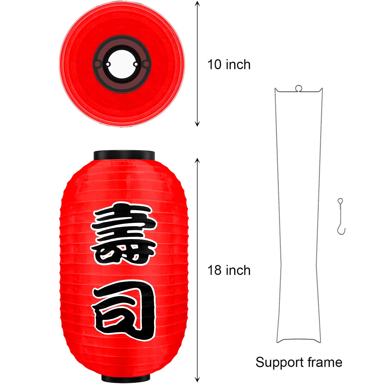 Traditional Japanese Style Red Silk Hanging Sushi Bar Lantern 10X18 Inch, Zuext Set Of 4 Waterproof Festive Indoor Outdoor Lante