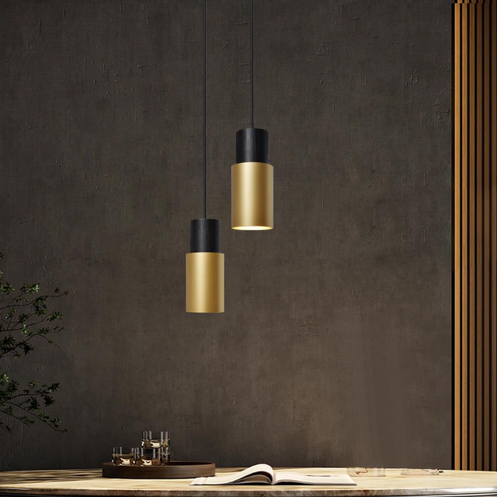 Duhu Gold Pendant Light,Modern Black Kitchen Island Light,Vintage Wood Hanging Lamp,Height Adjustable,Pendant Light Fixture For