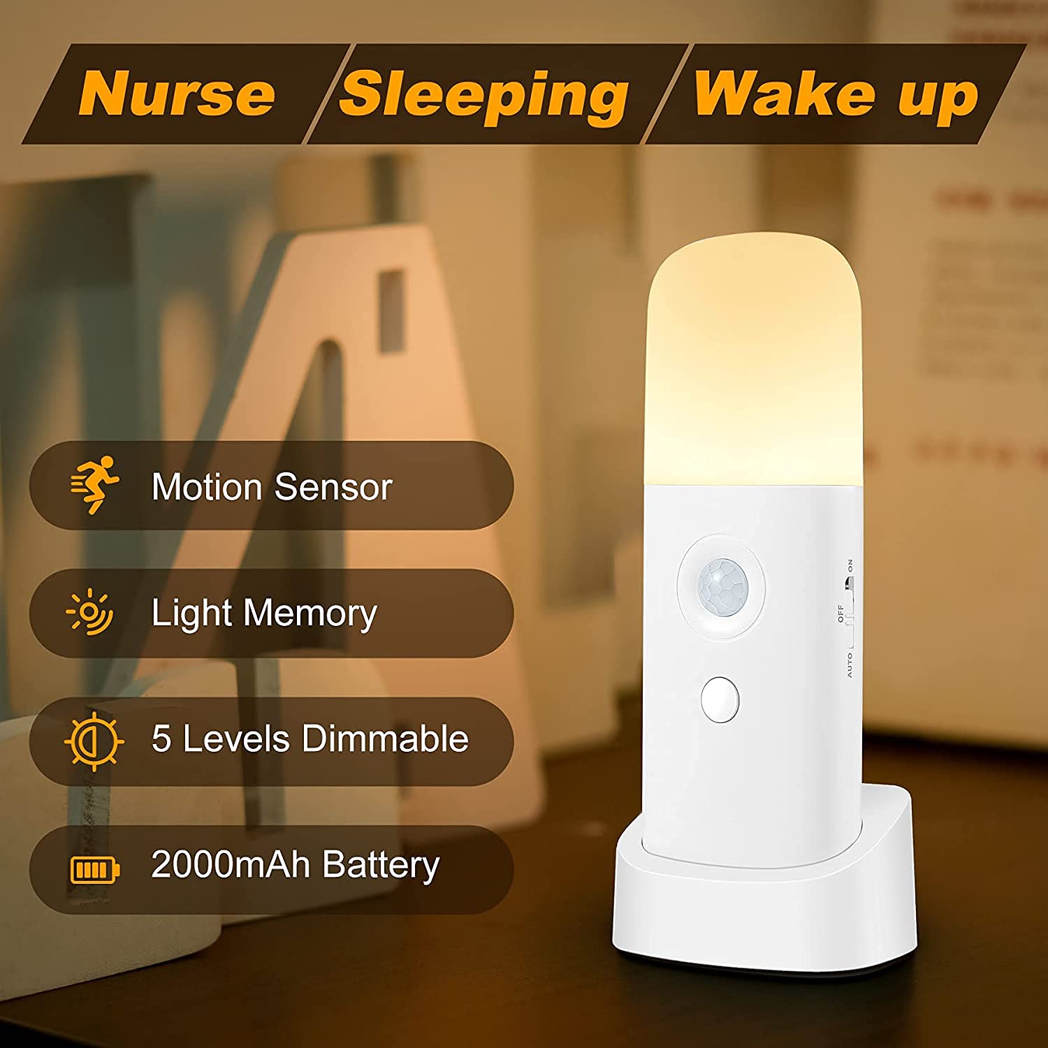 CREWEEL Motion Sensor Night Light, 2000mAh Battery, Warm White, Plastic, 2 Pack, Model C02W