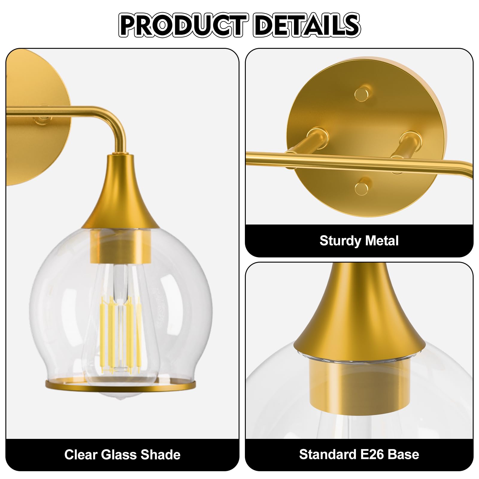 Lightania Bathroom Light Fixtures, 2-Light Vanity Lights with Clear Globe Glass Shade, Modern Gold Bathroom Vanity Light, Bathro