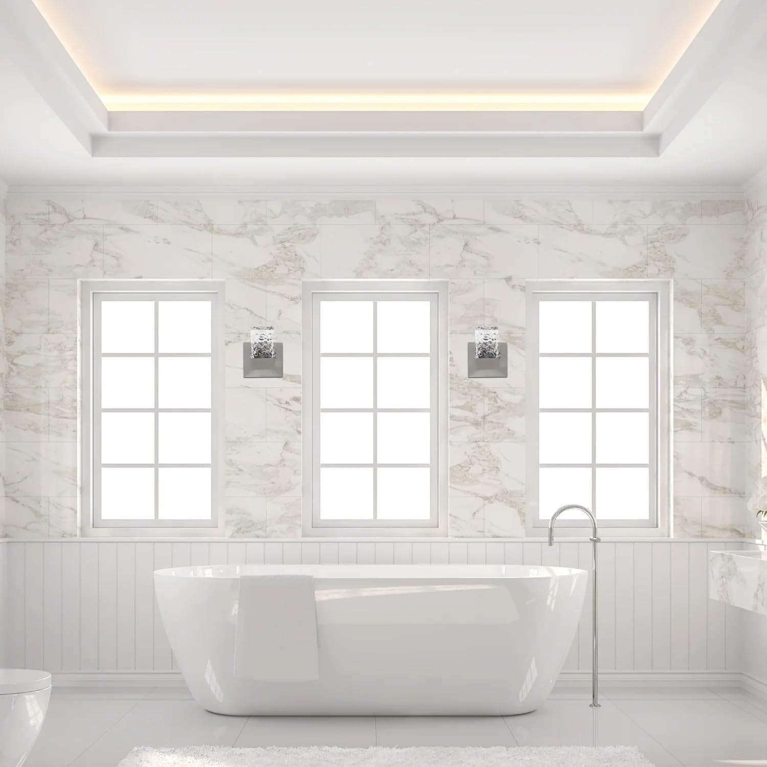 Finesse Decor Crystal LED Vanity Light, Single Contemporary, Modern Rectangular Wall Lamp for Bathroom, Wall