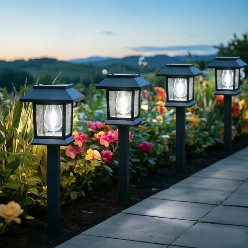 Greluna Solar Lights Outdoor, 6 Pack 6000K Waterproof Auto On/Off Solar Pathway Lights for Garden, Landscape, Path, Yard, Patio,