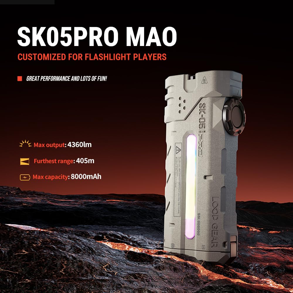 LOOP GEAR SK05 PRO Mao EDC Flashlight 4360 Lumens, 8000mAh Rechargeable LED Flashlight & Power Bank, 3-in-1 Lighting Modes (Floo