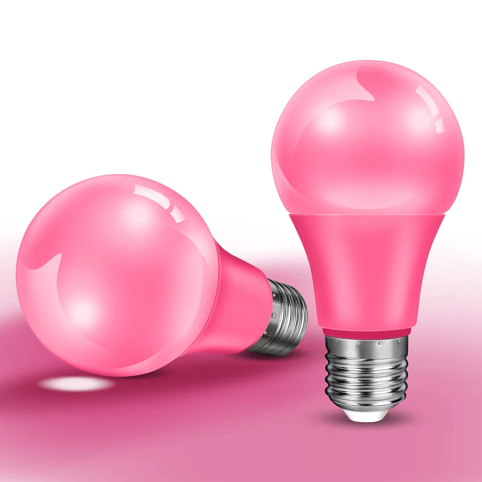 2-Pack Pink Light Bulb Christmas Light Bulbs, 9W (60W Equivalent) LED Colored Light Bulb E26 Base for Christmas Halloween Home Holiday Lighting Party Wedding Bar Mood Decor