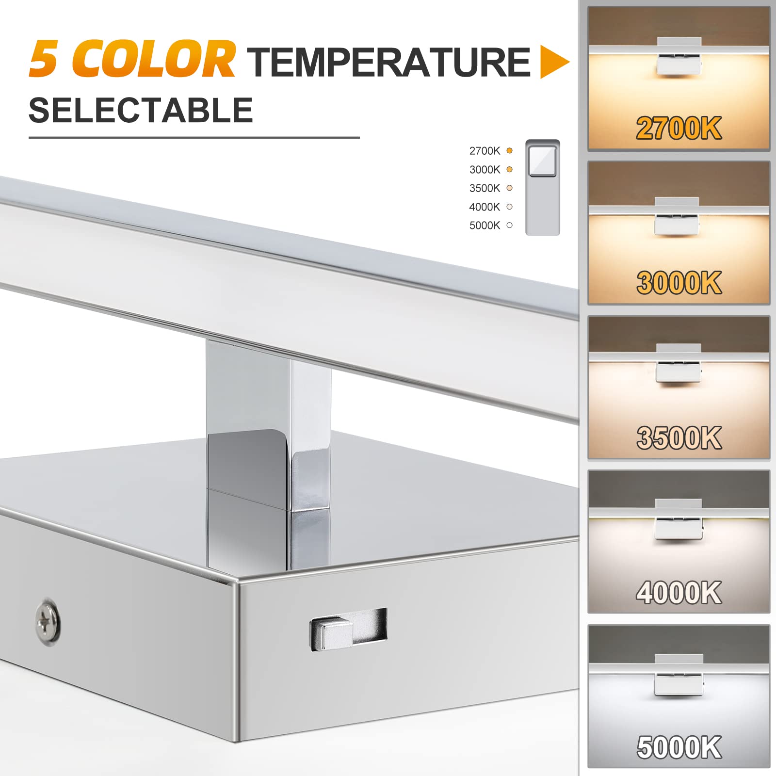 Niorsun 23.6 Inch Chrome Bathroom Vanity Light,14W 5Cct Dimmable Led Bathroom Lighting Fixtures Over Mirror, Modern Vanity Light