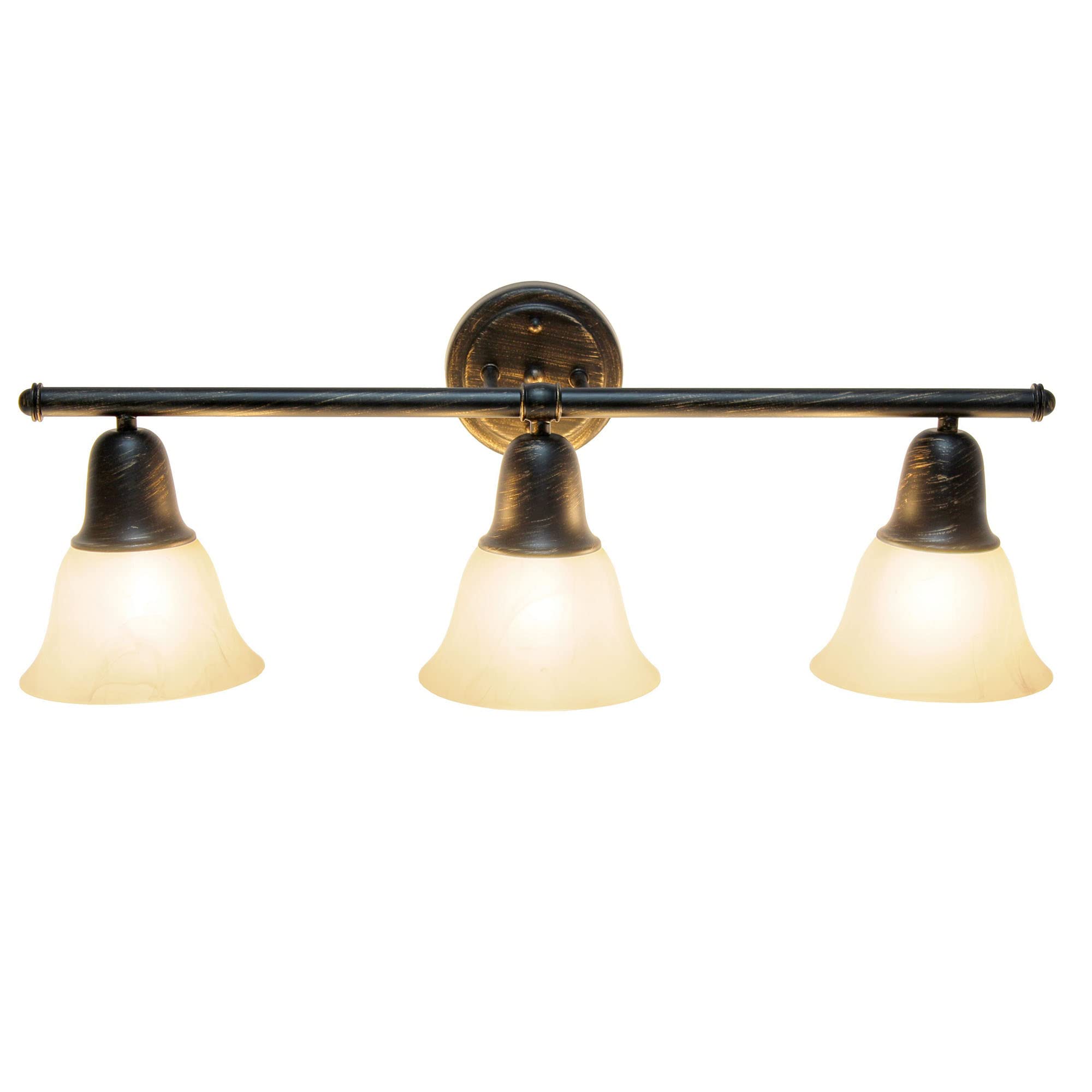 Simple Designs VT1027-ORB 3-Light Wall Mounted Vanity Fixture, Metal, Oil Rubbed Bronze, Frosted Marble Glass Shades, 26.5in
