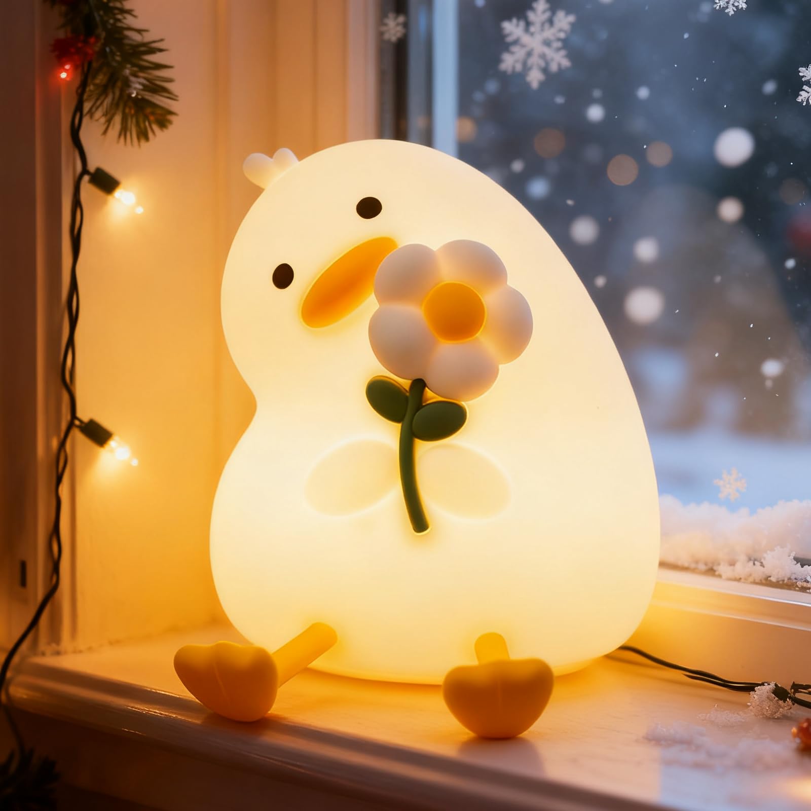 Animal Night Light for Kids, Cute Duck Night Light with Timer, Dimmable Silicone Lamp with 3 Brightness Levels, Rechargeable Nig