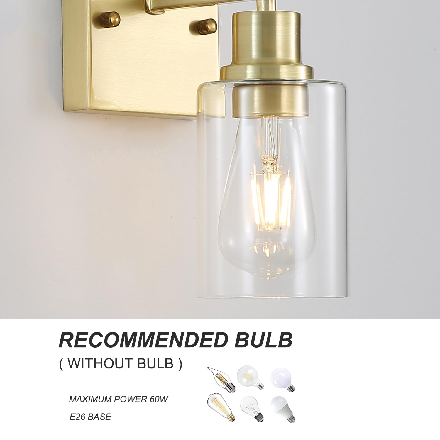 Jodauirt Living Room Wall Light Fixtures 2 Pack, Brushed Gold Vanity Lights With Glass Shade, Farmhouse Modern Wall Sconces For Gallery ,Mirror,Bedroom,Bathroom