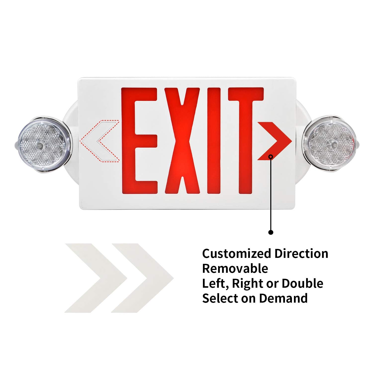 Akt Lighting Emergency Exit Light, Adjustable Two Led Head Exit Sign Light, Commercial Emergency Exit Lighting Combo With Back-U