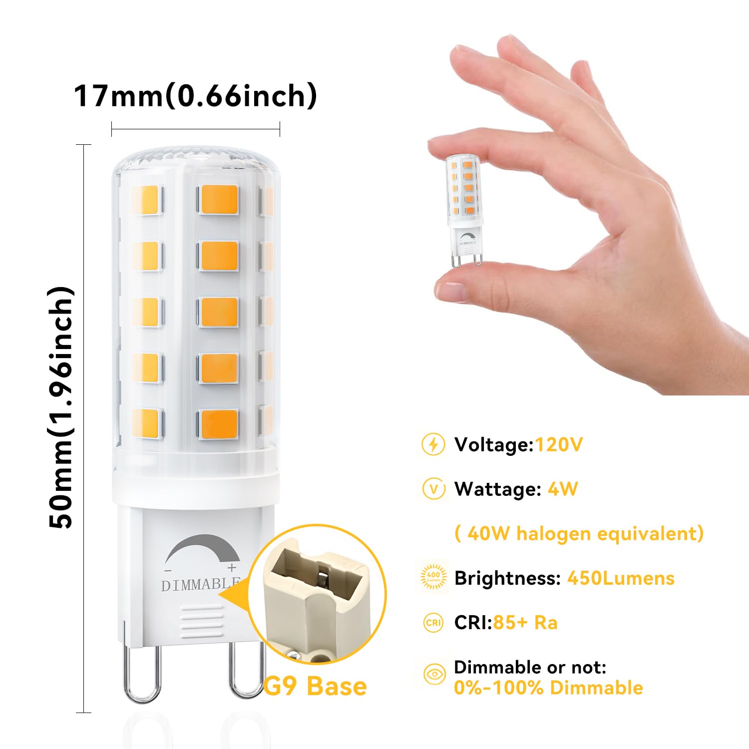 TJOY G9 LED Bulb 4W Equivalent 40W, 24 Pack, 3000K Warm White, Halogen Replacement, No Flicker, 450LM