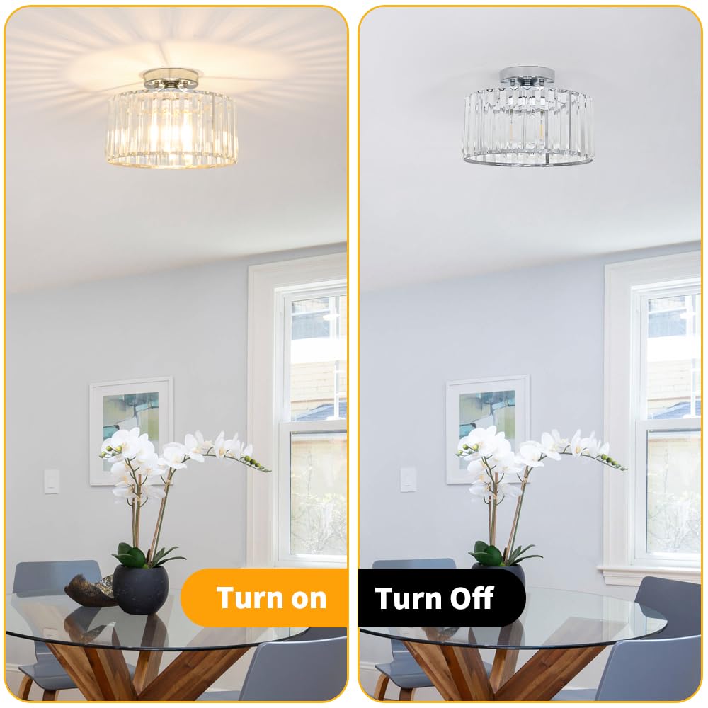 Crystal Ceiling Light Fixture, Chrome Close To Ceiling Light Fixtures, Modern Semi Flush Mount Ceiling Light, Hallway Lighting F