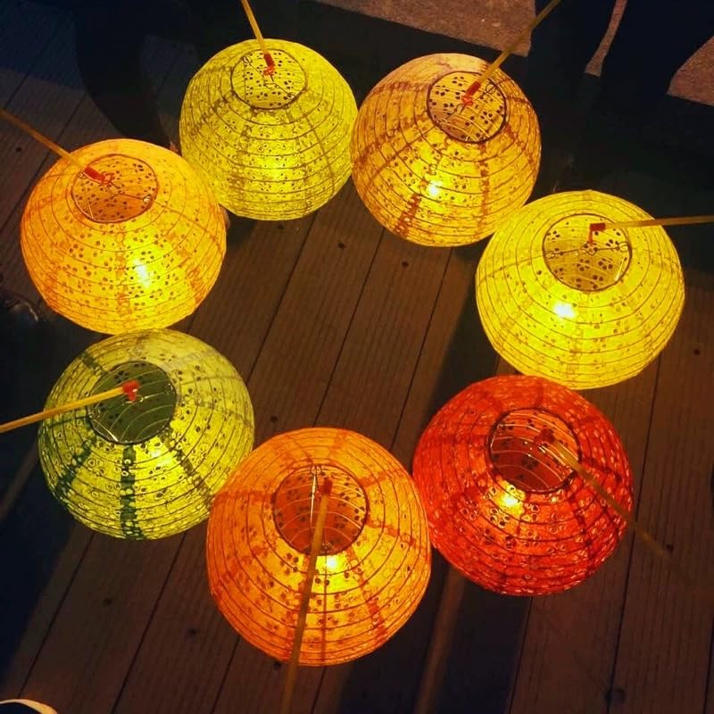 5PCS Paper Lanterns Valentines Day Chinese New Year Spring Festival Lantern 8inches Round Hanging Paper Lanterns with LED Lights with Tassels Walking Sticks for Wedding Dinner Birthday Party Decor