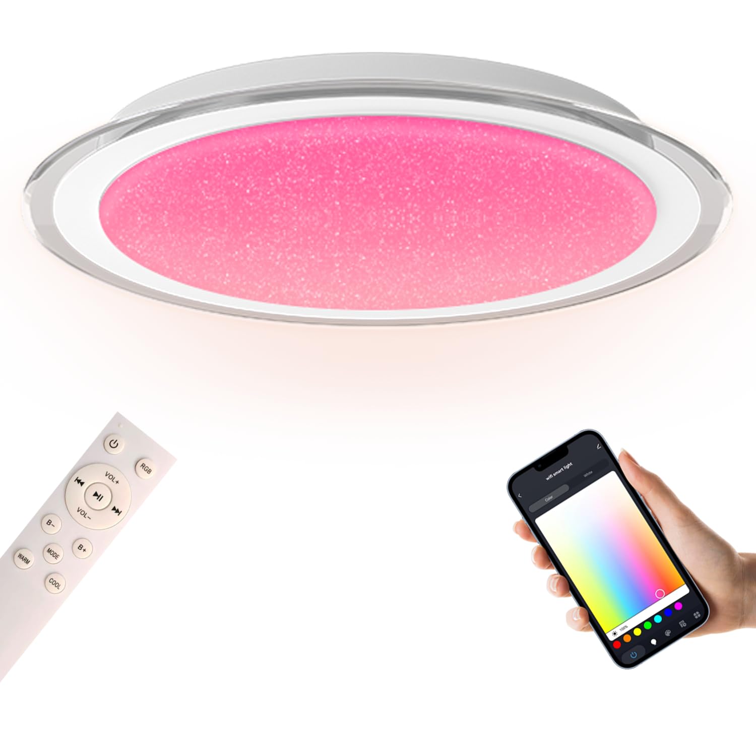 Ghettalinn LED Ceiling Light with Bluetooth Speaker 20 inch 60W Smart RGB Ceiling Light Fixture, Compatible with Alexa & Google 