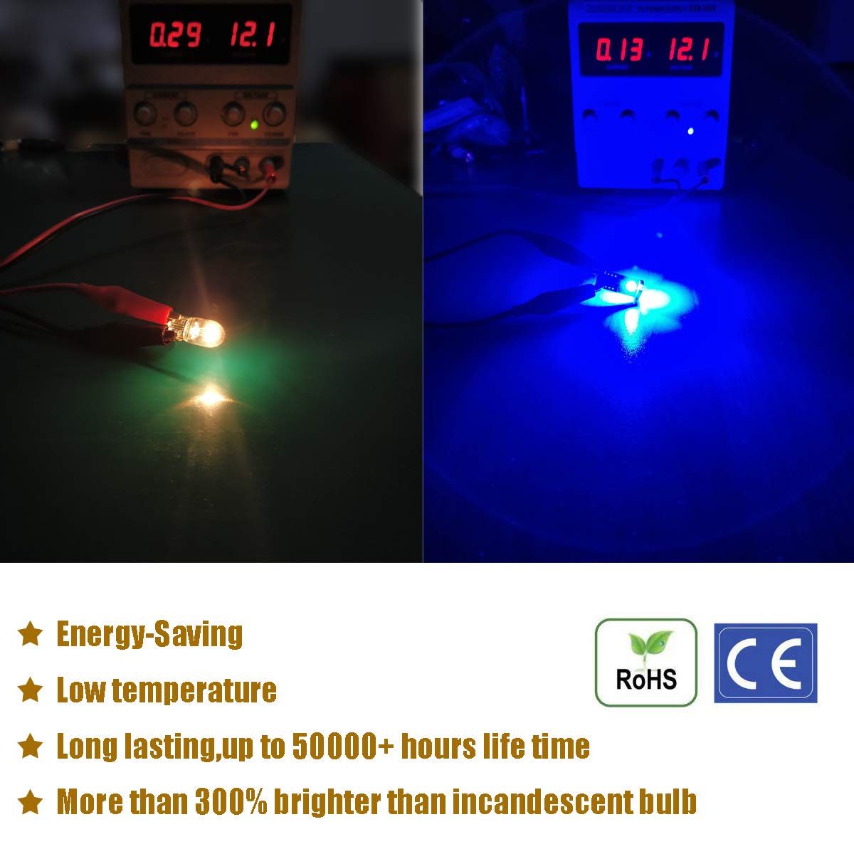 iBrightstar T10 LED Bulbs, Extremely Bright Wedge Lights for Car Interior, Blue, Aluminum, Model iBrightstar-T10-3030-3B