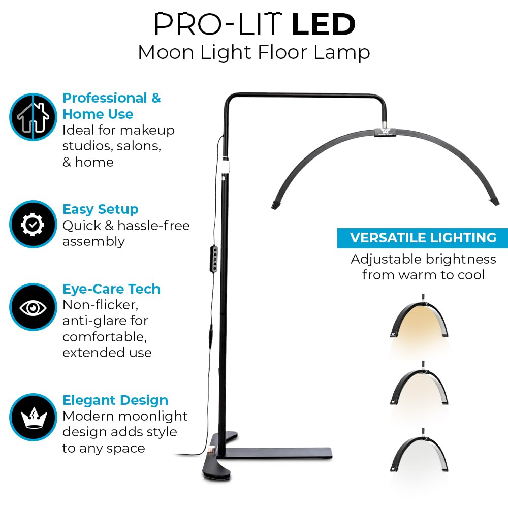 Existing Beauty LED Half Moon Lamp – Adjustable Brightness – Black – Professional Floor Lamp for Eyelash Techs & Lash Artists