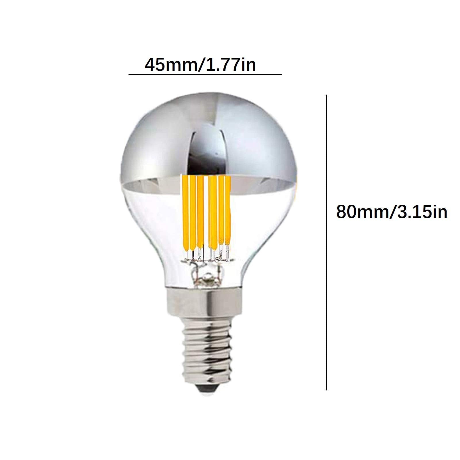 Lxcom Lighting 6W Dimmable E12 G45 G14 LED Bulb, Silver Tipped Mirror Globe, 4 Pack, Warm White 2700K