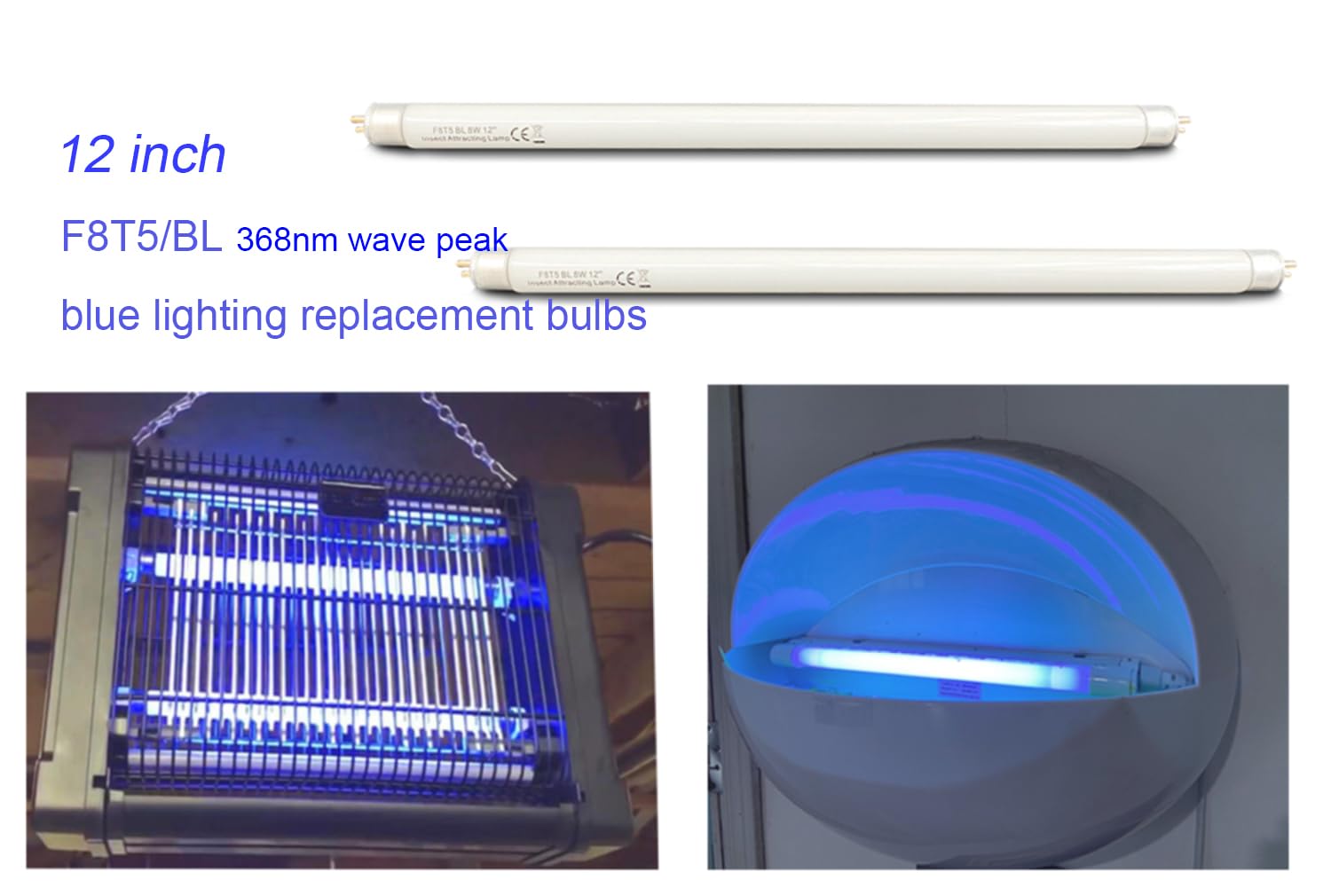 Flyercatch (2Pack) F8T5/BL 12 Blue Light Bulb, T5 F8W BL350nm Linear Fluorescent Lamps Replacement for F10T5 BL