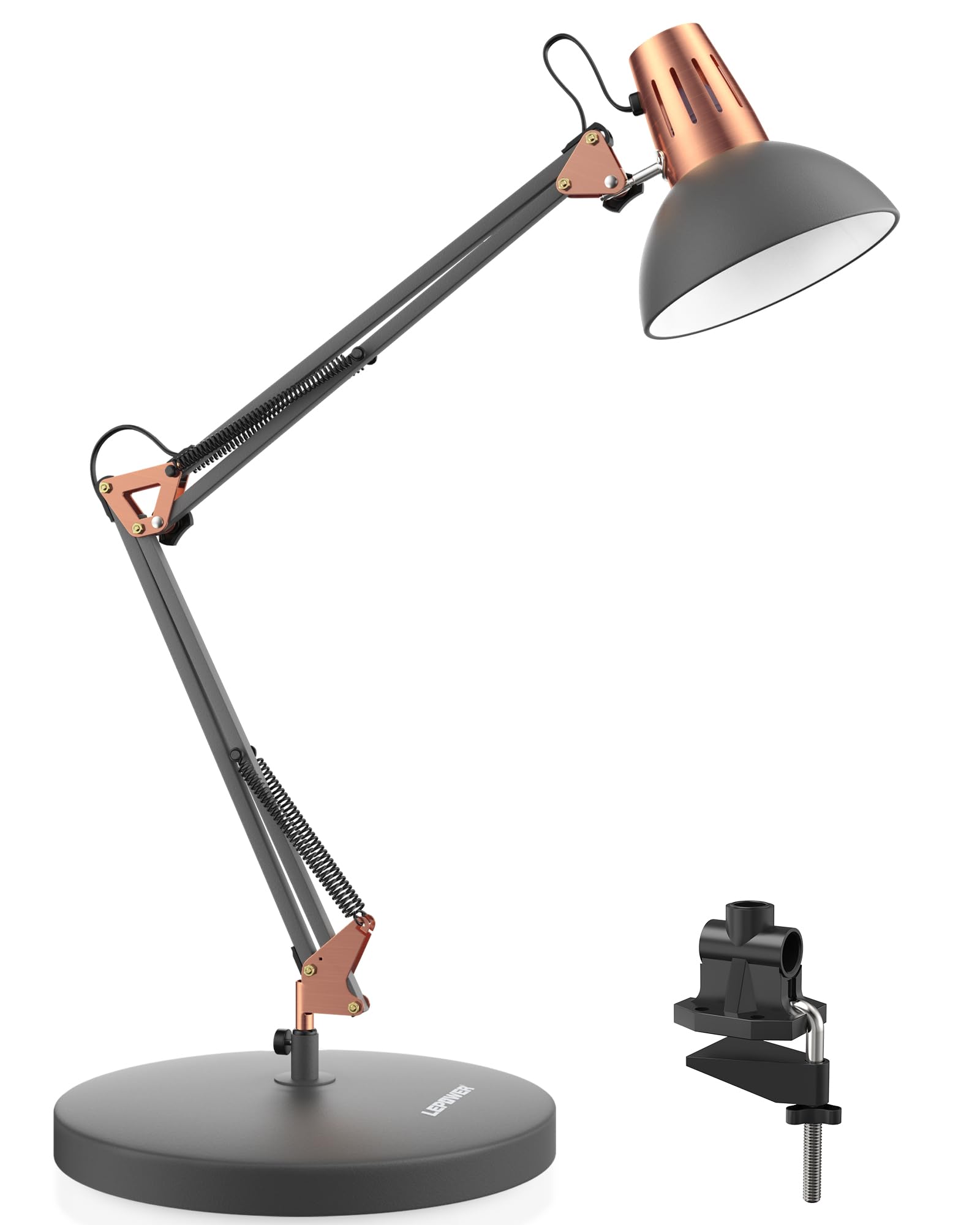 Lepower Metal Desk Lamp, Adjustable Goose Neck Architect Table Lamp With On/Off Switch, Swing Arm Desk Lamp With Clamp, Eye-Cari