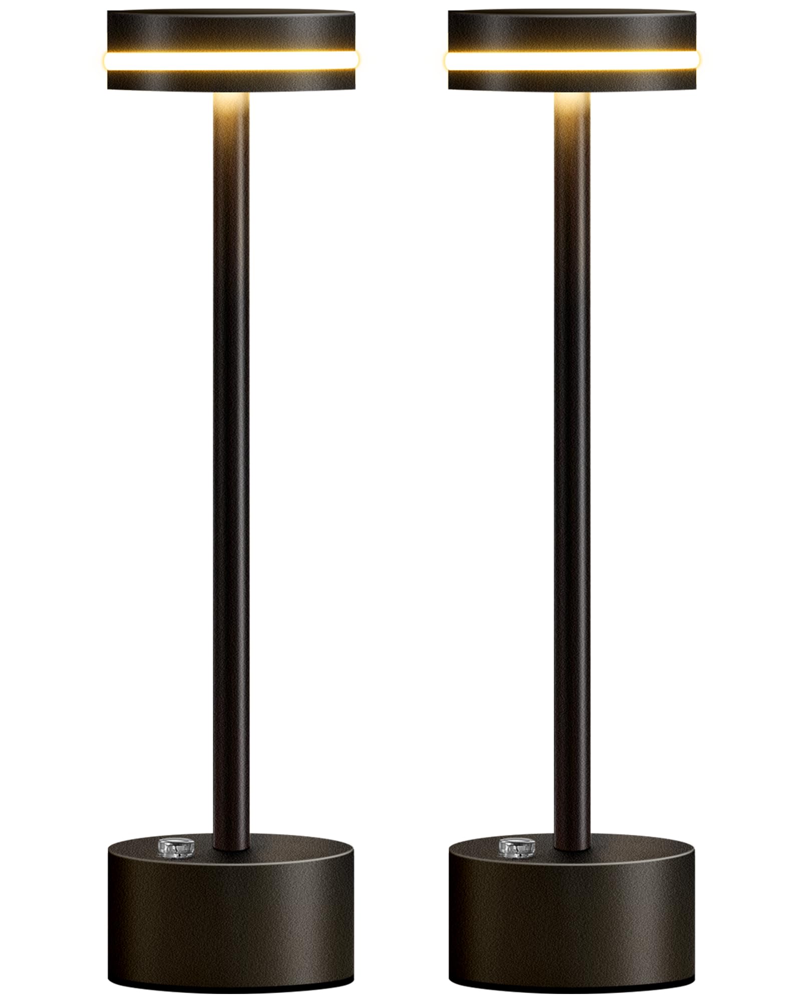 PUSU Cordless Table Lamp Set of 2, LED Touch Control, 3-Level Brightness, Metal, Battery Powered, Black