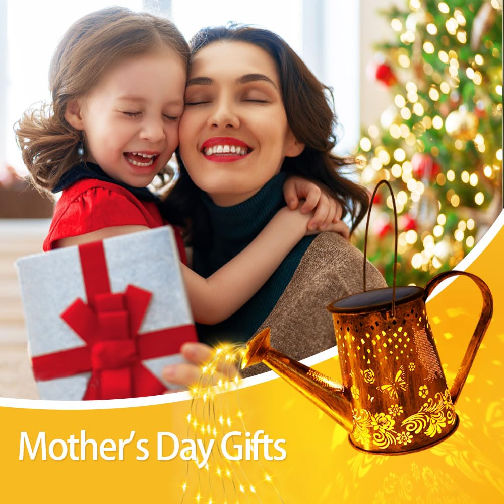 Solar Watering Can Lights, Unique Owl Gardening Gifts For Mom Women Grandma Birthday, Waterproof Large Hanging Solar Lantern For