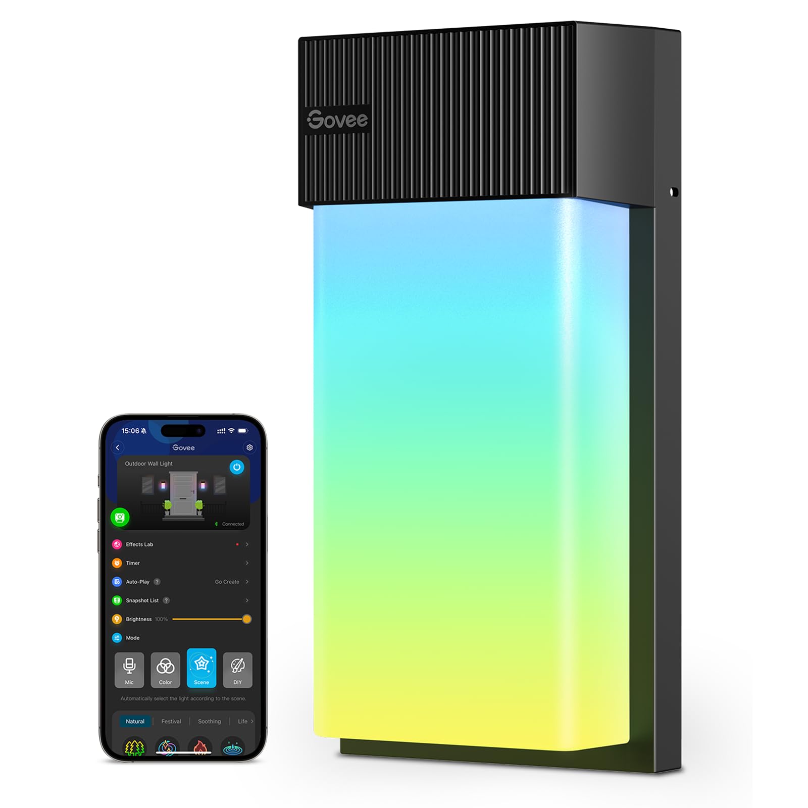 Govee Outdoor Wall Light, Smart RGBIC 1500LM, IP65 Waterproof, 45 Scene Modes, Aluminum, Black, Model H7075