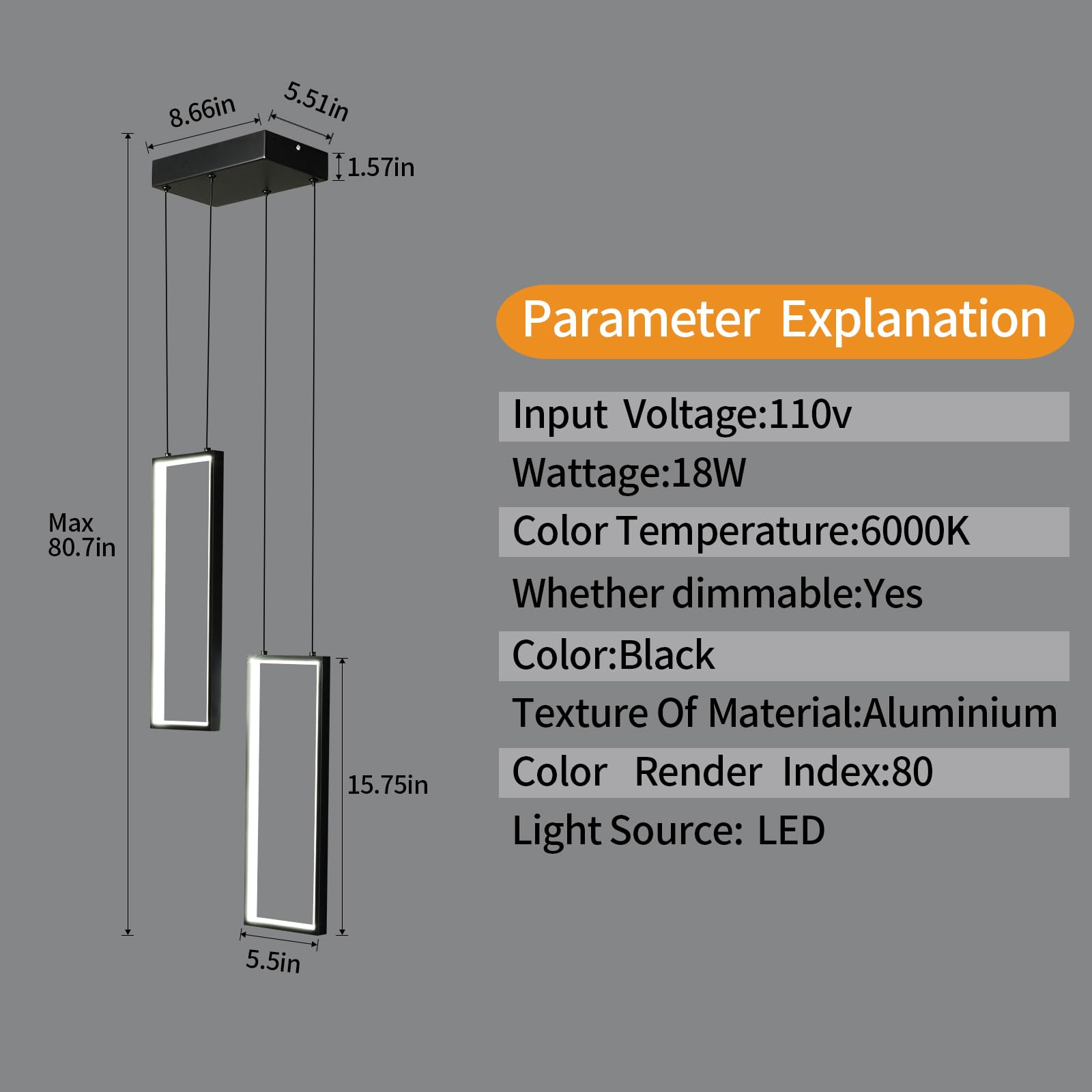 Fdpby Modern Kitchen Pendant Light Fixture Black 18W Led Pendant Light 2 Rings Rectangle Chandelier Pendant Lighting For Kitchen Island Living Room Dining Room Bedroom