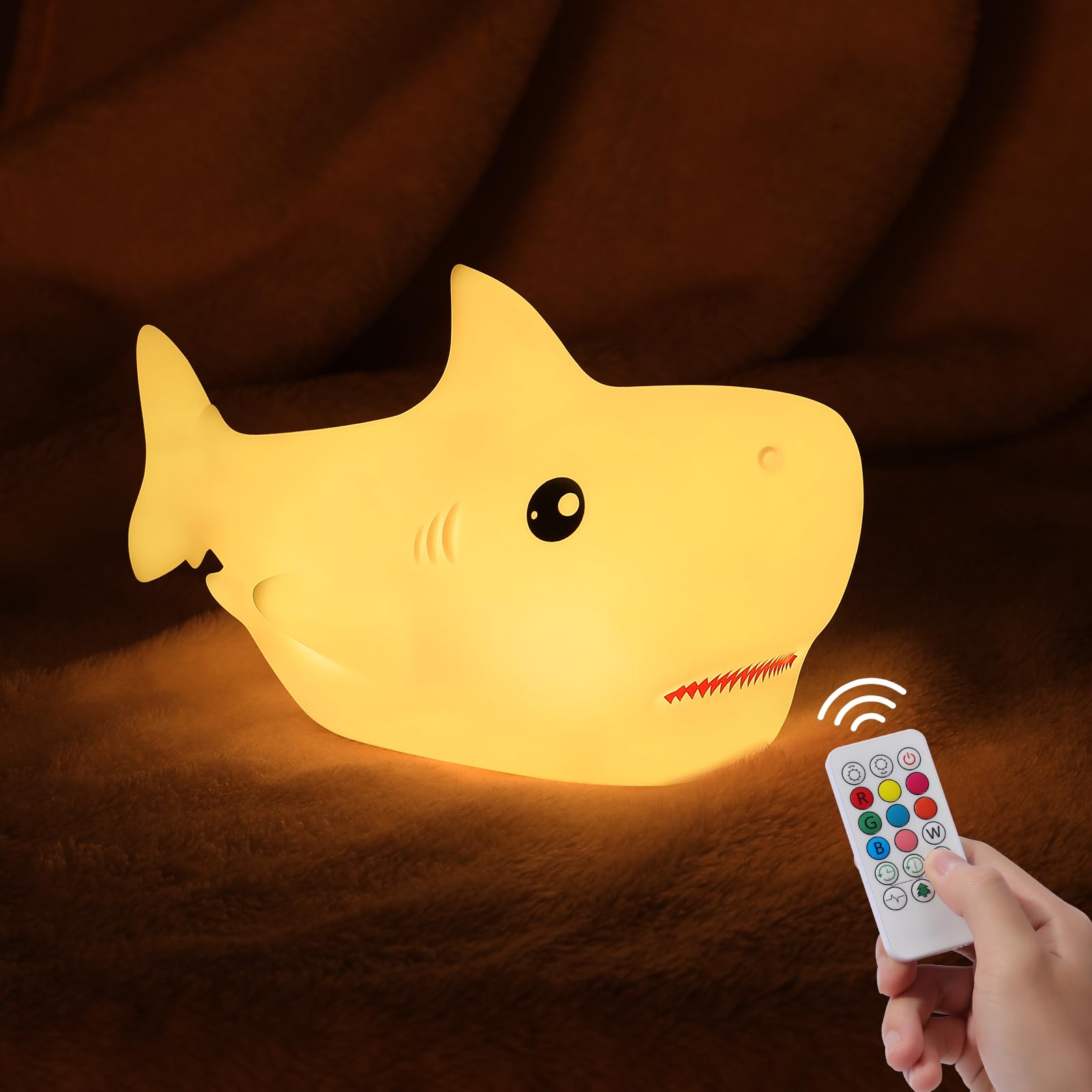 Zklili Remote Shark Night Light  Cute Silicon Night Light For Kids  Nightlight With Remote Portable Recharge Nightlight For Kid Room Funny Gifts Stuff For Boys Girls Baby(Remote Control)