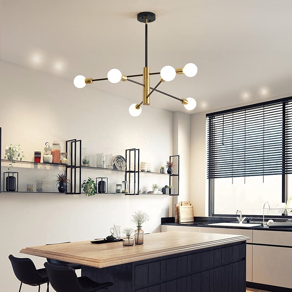 Deyidn Sputnik Chandelier - Mid Century Modern 6-Light Pendant Lighting In Black Gold