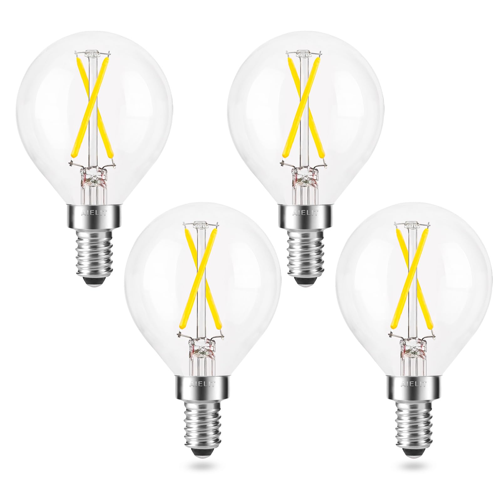 Aielit Dimmable 2 Watt Candelabra Led Light Bulb(25W Equivalent), Globe E12 Led Bulb, Small Chandelier Base, G15 Filament Edison