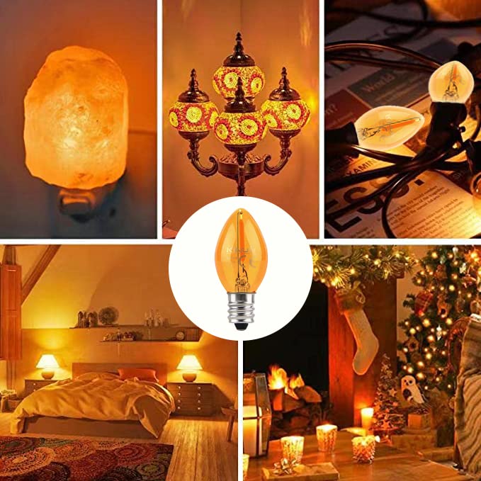 Kinur C7 Amber Led Bulbs, E12 Candelabra Base, 2200K, 8 Pack, 1W