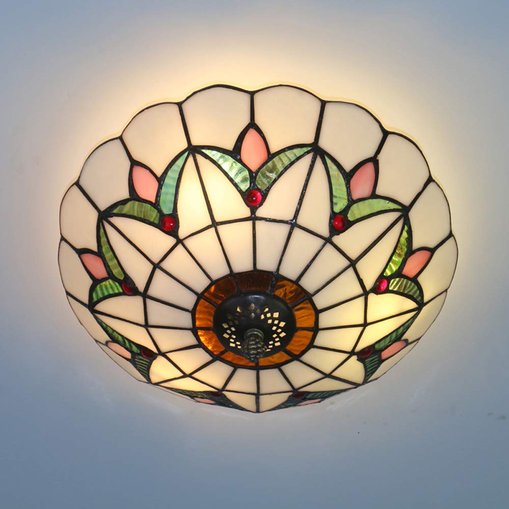 Skyweel Tiffany Style Ceiling Light Vintage Stained Glass Flush Mount Ceiling Lighting Fixtures Lamps (12 Inch W)
