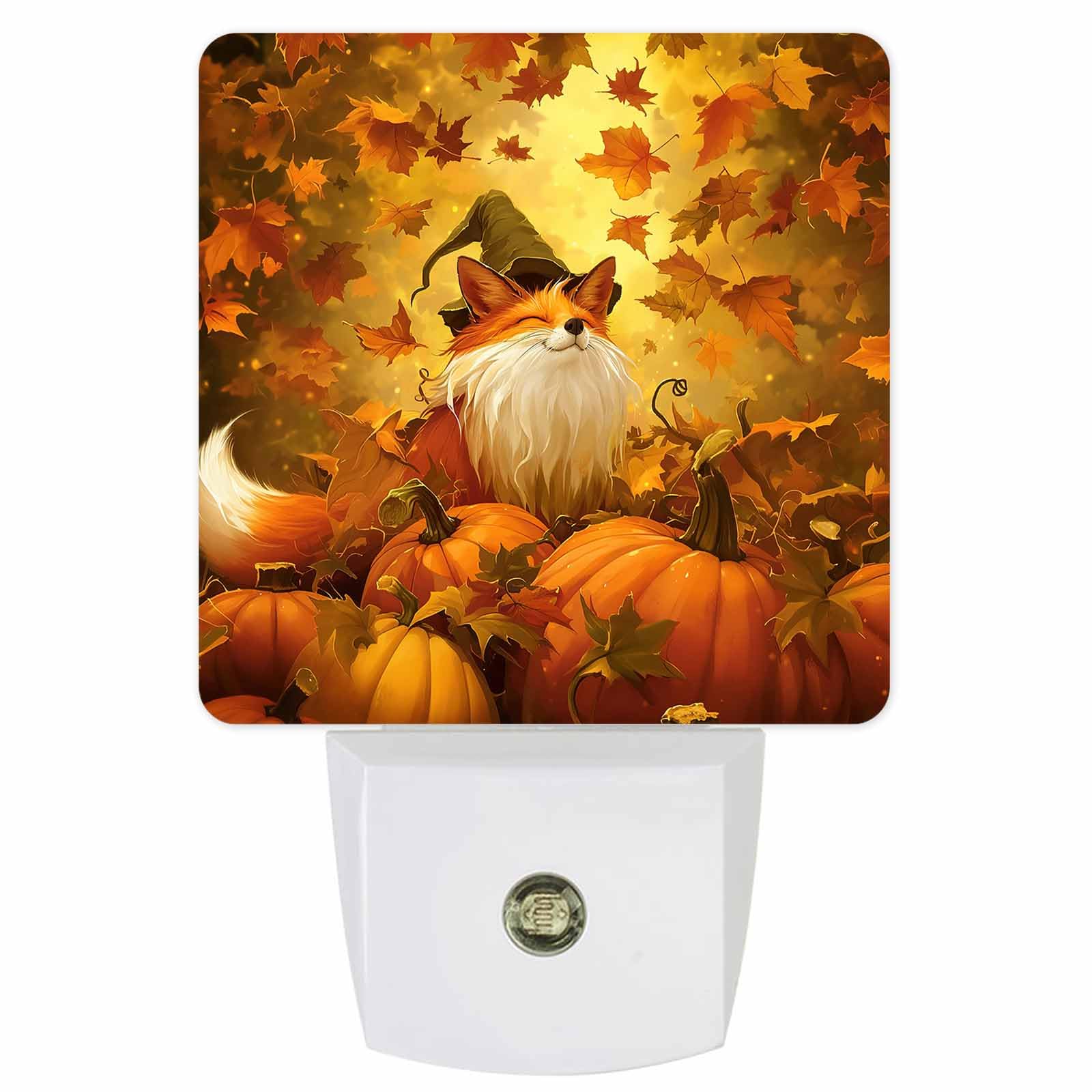 Fall Night Lights Auto Sensor Pumpkin Fox Plug-in LED Nightlights Dusk to Dawn for Living Room, Bedroom, Bathroom, Kitchen, Hall
