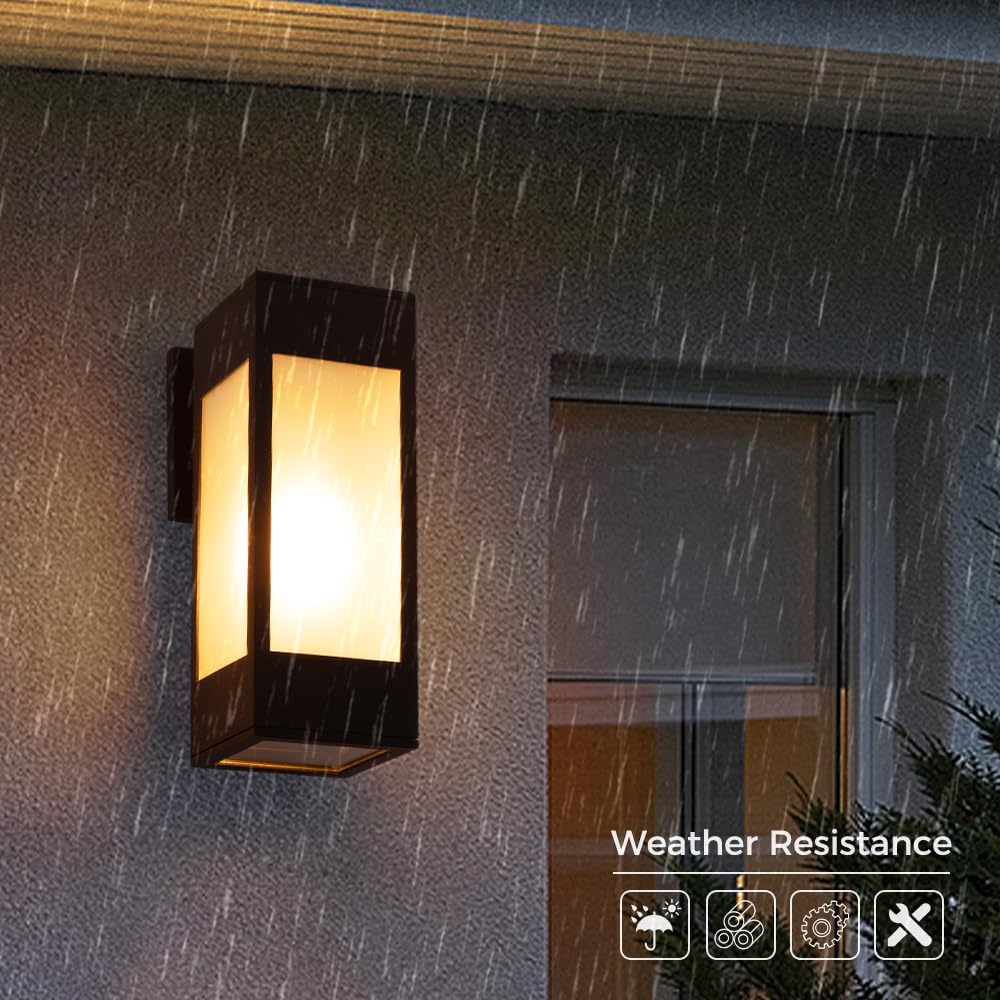 Cerdeco Outdoor Wall Light Sconce - 10.75" Black Aluminum with Frosted Glass, E26 Socket, Model TLB06