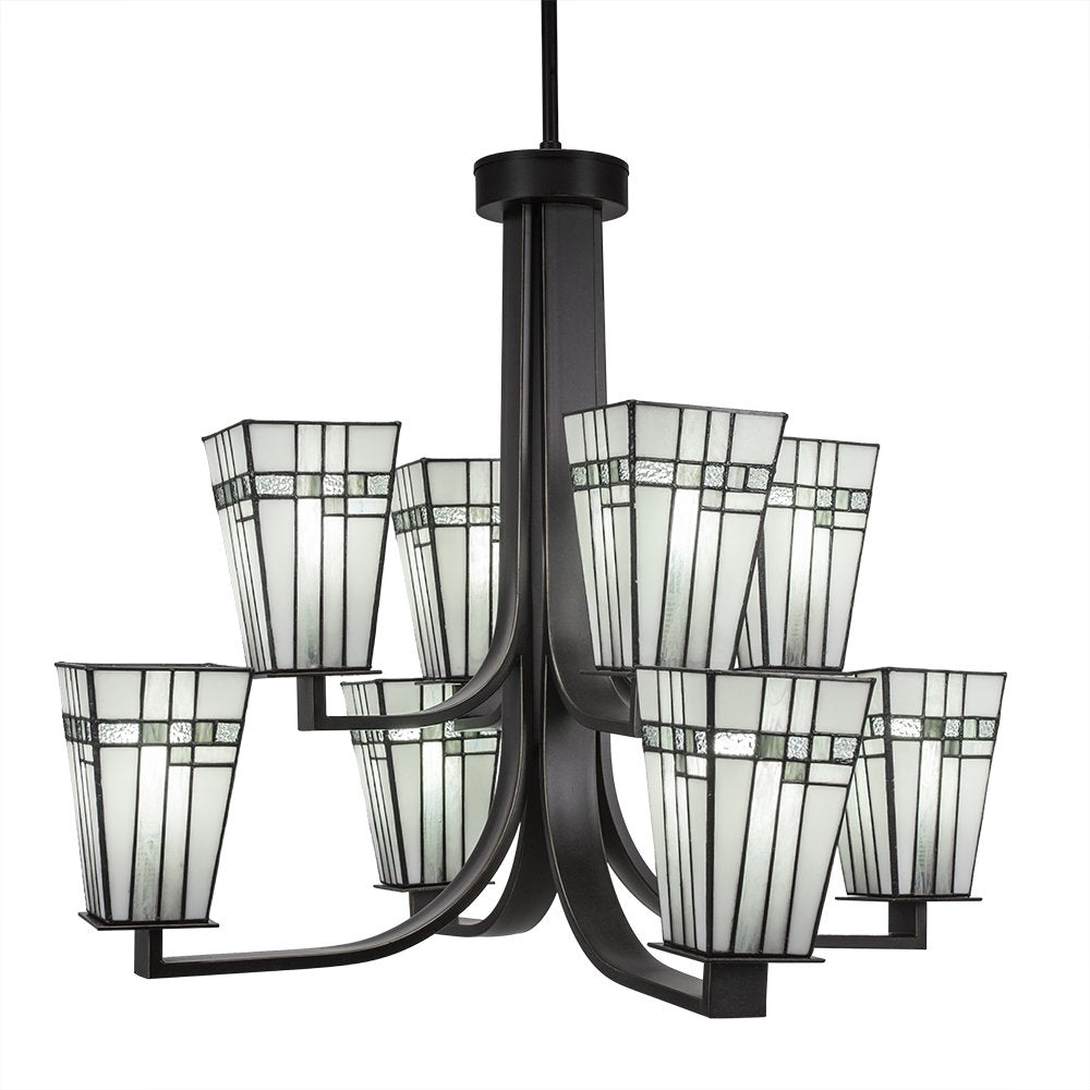 Toltec Lighting 578-DG-9554 Apollo 8 Light Chandelier Square New Deco Tiffany Glass