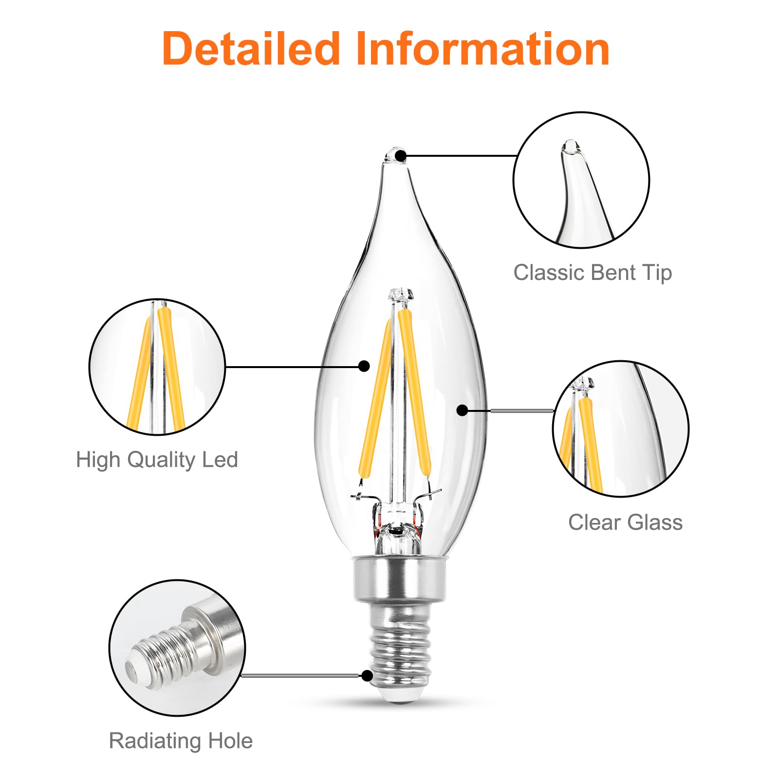 Dge 12X1.5 Watt Led Warm White Ceiling Fan Light Bulbs C32 Chandelier Light Bulbs Bright And Lasting 110 Lumen Bent Tip Light Bu