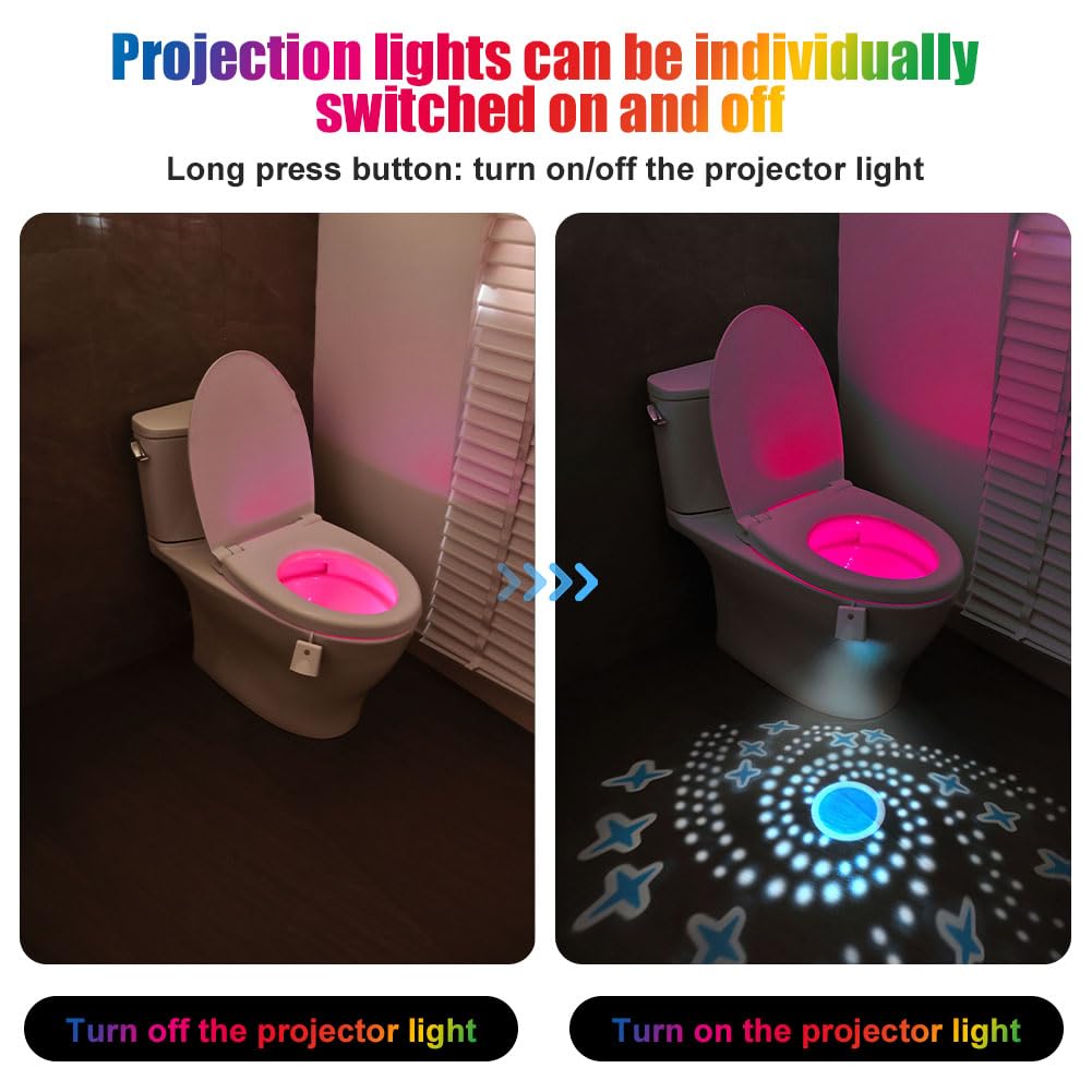 Hotut Toilet Night Lights, 2Pcs Toilet Lights Motion Sensor With Star Projector, Usb Rechargeable 16 Colors Changing Led Inside Toilet Bowl, Bathroom Accessories Decor, Funny Gift For Men Women Kids